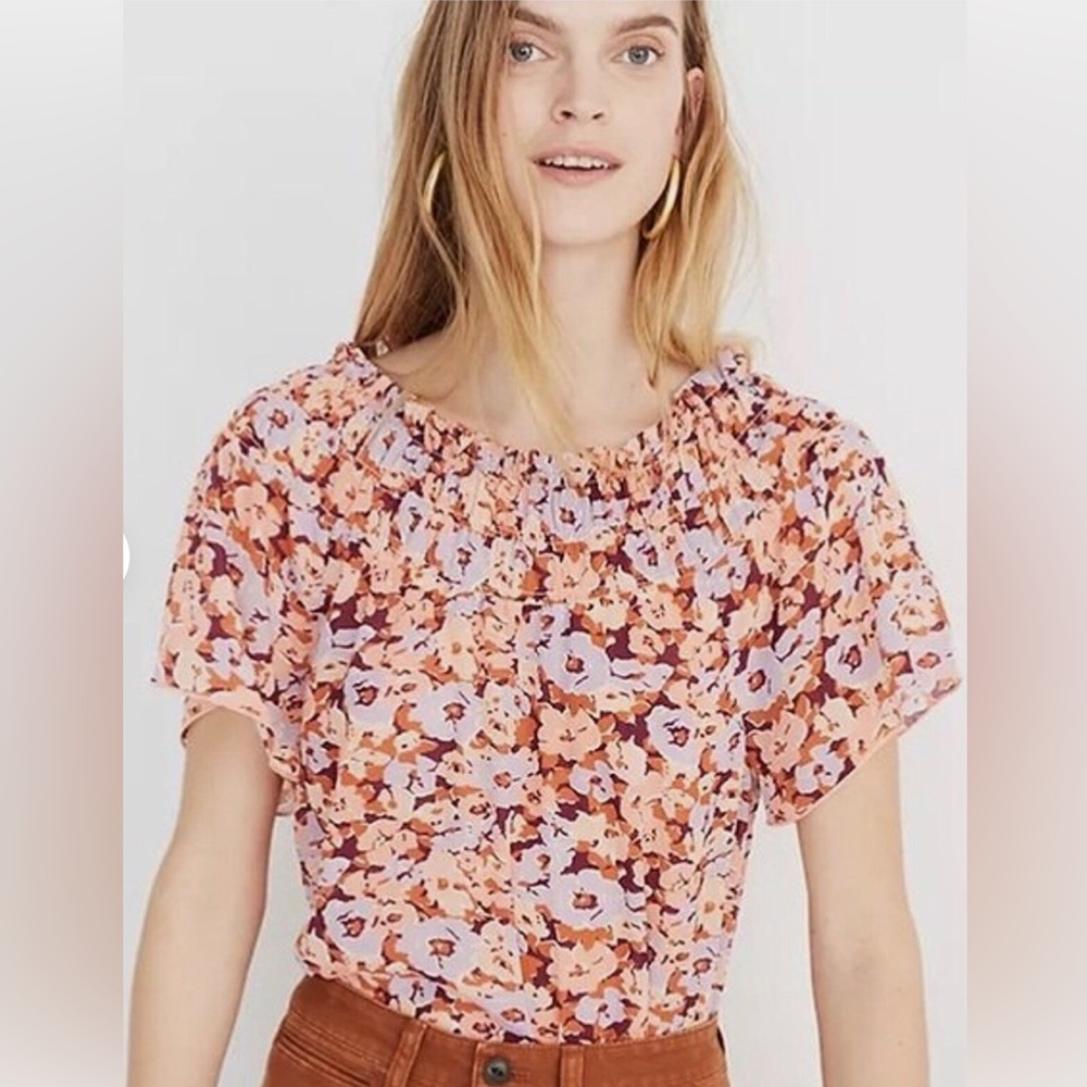Madewell Smocked Mockneck Top in Floral Breeze Blouse
